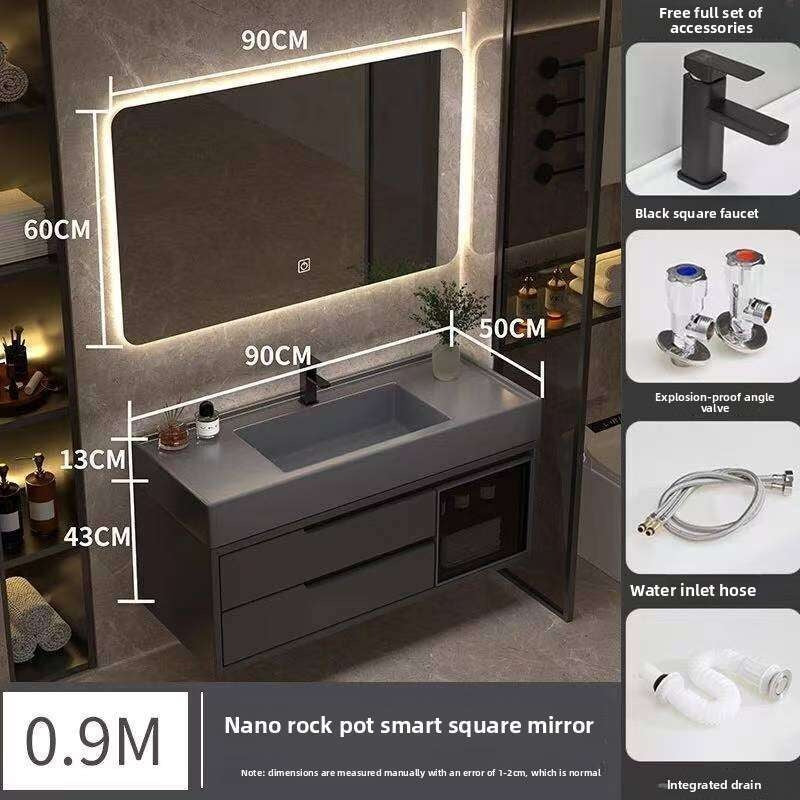 Set Kabinet Penyimpanan Kayu Asli QW- Cermin Pintar di Sinki Bilik Mandi 