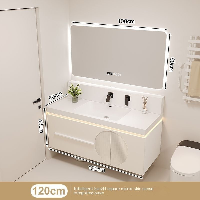 Kabinet Cermin Pintar Gaya Krim QW- untuk Bilik Mandi, Kabinet Penyimpanan, Set Singki Bilik Mandi 