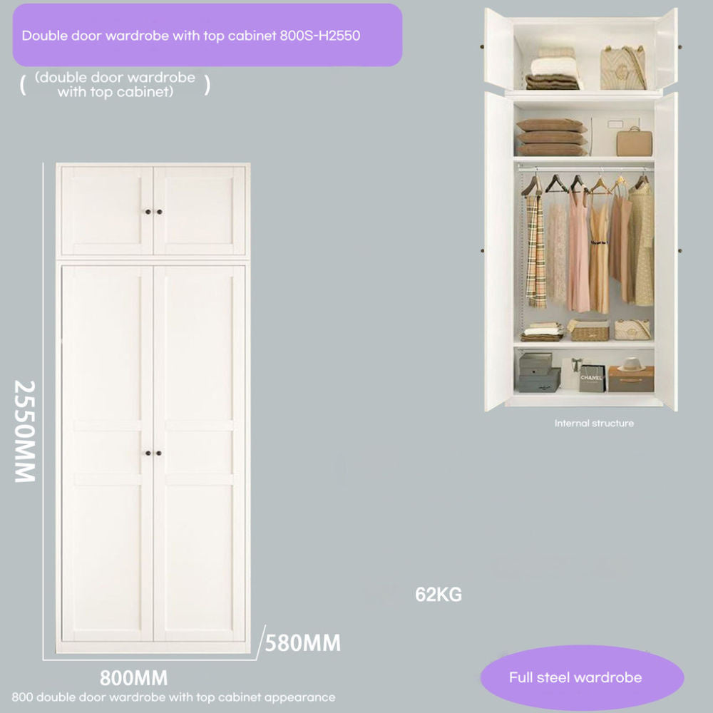 Almari pakaian, storan bilik tidur rumah besi tempa, warna krim gaya Eropah, almari pakaian, almari pakaian kanak-kanak