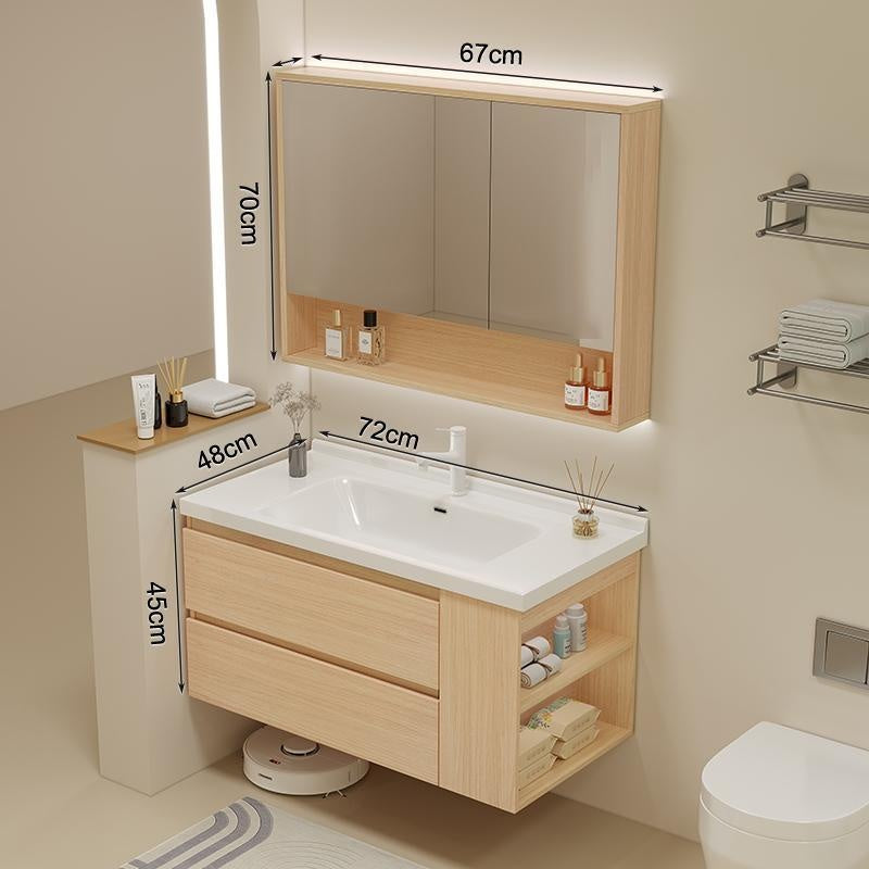 Set Singki Bilik Mandi Kabinet Cermin Pintar Penyimpanan Kayu Padu QW- 
