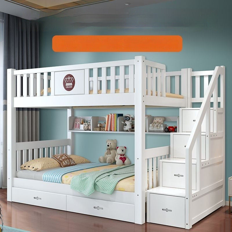 European template solid wood high low small bed, children's upper and lower beds, white oak house bunk bed