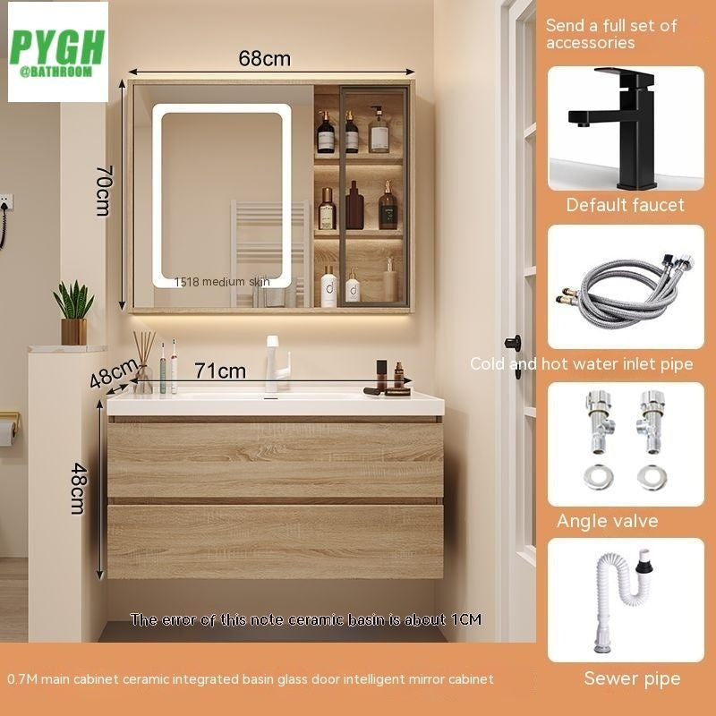 QW- Bathroom storage cabinet with sink set and smart mirror