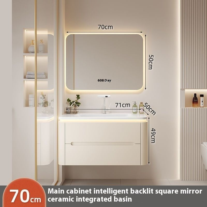 QW- Oak Wood Storage Smart Mirror Bathroom Cabinet Basin Set