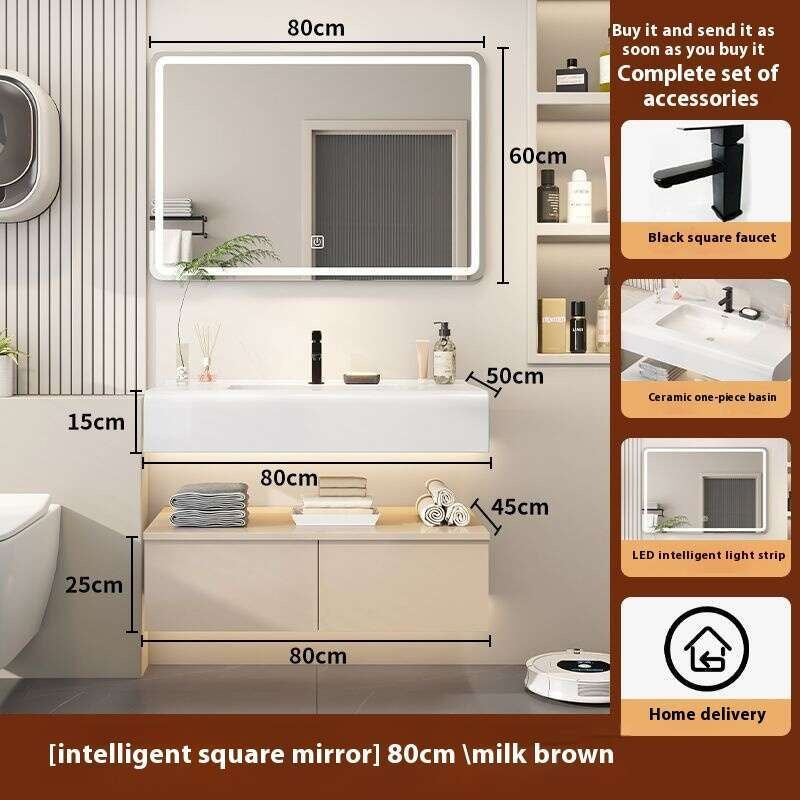 QW- Kabinet simpanan kayu asli cermin pintar di bilik mandi, sinki bilik mandi 