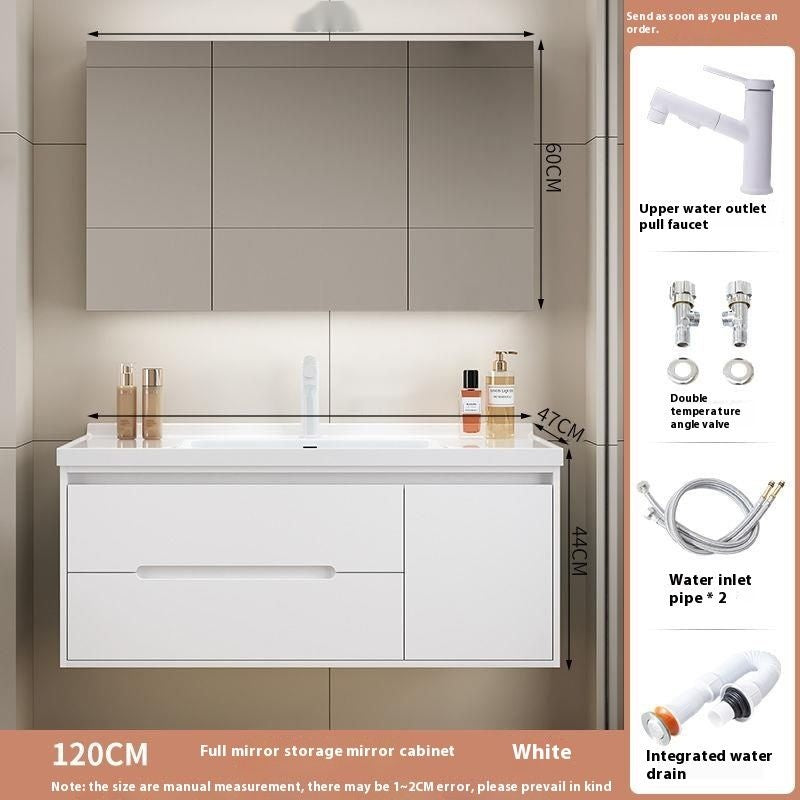 Set Singki Cermin Pintar Kabinet Penyimpanan Kayu Oak QW- di Bilik Mandi