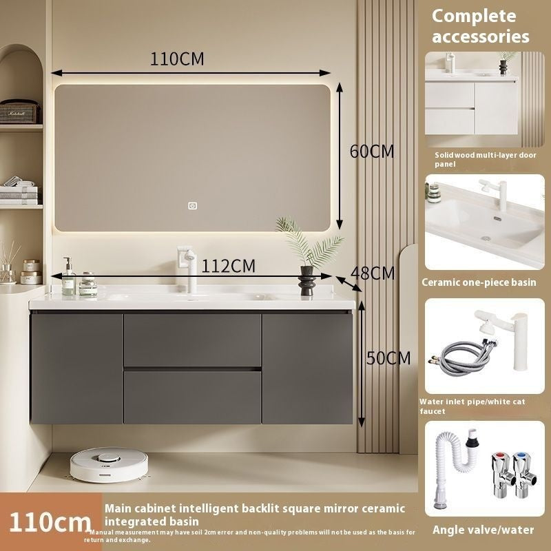 QW- Solid Wood Storage Smart Mirror Cabinet Bathroom Sink Set
