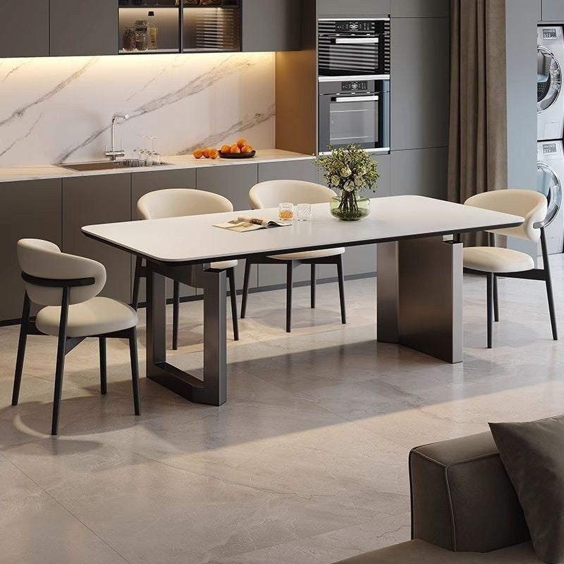Minimalist Italian Granite Dining Table Rectangular Carbon Steel Edge with Full Support Base