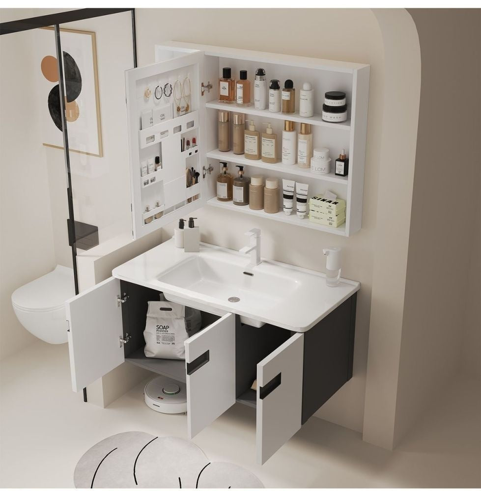 Aluminium aloi QW membuat kabinet simpanan untuk bilik mandi, kabinet cermin dan set sinki. 