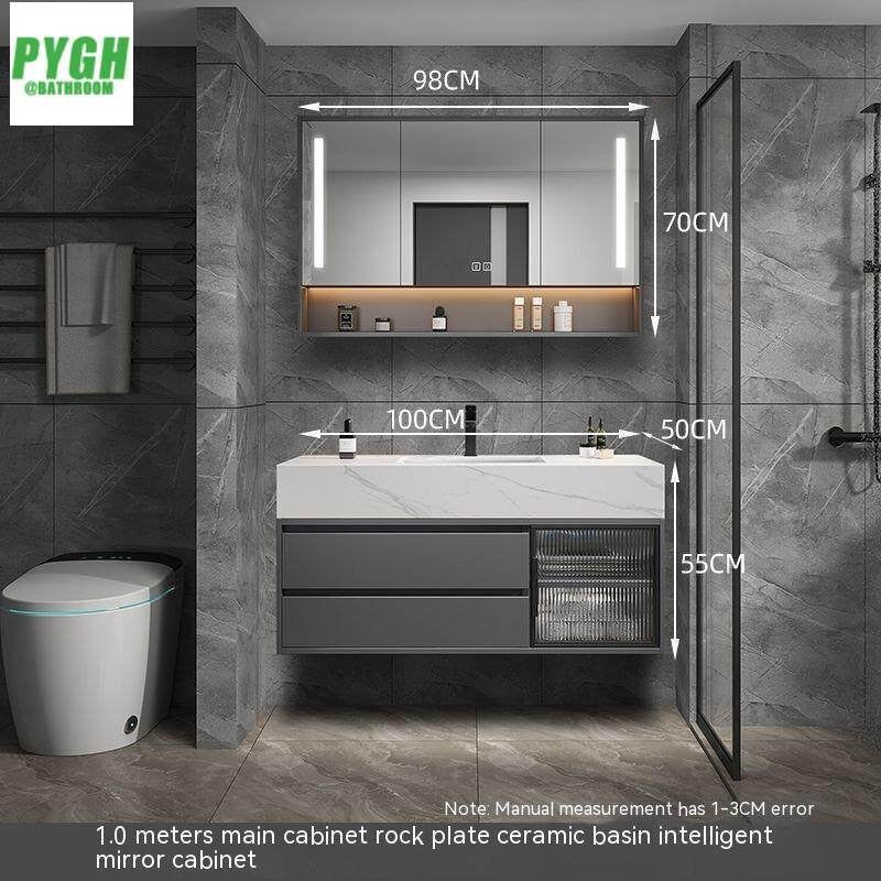 QW- Large Basin Set with Smart Mirror and Real Wood Storage Cabinet for Bathroom