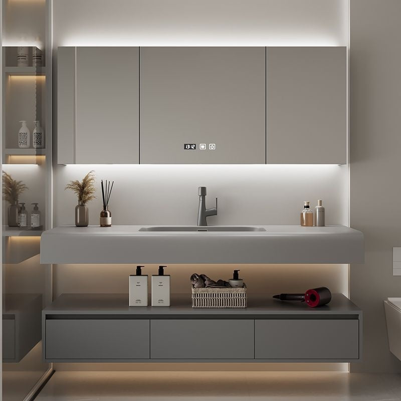 Set Singki Penyimpanan Kayu Asli QW- Kabinet Cermin Pintar di Bilik Mandi 
