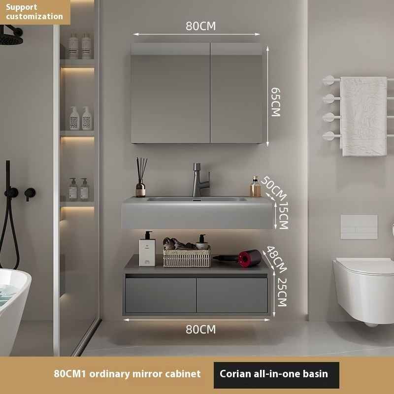 Set Singki Penyimpanan Kayu Asli QW- Kabinet Cermin Pintar di Bilik Mandi 