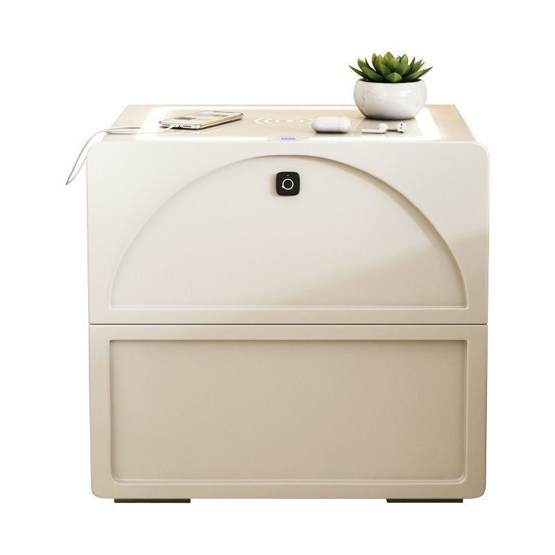 Smart Cream Wind with Lock Bedside Table Solid Wood Simple Modern Bedroom Multi-purpose Cabinet