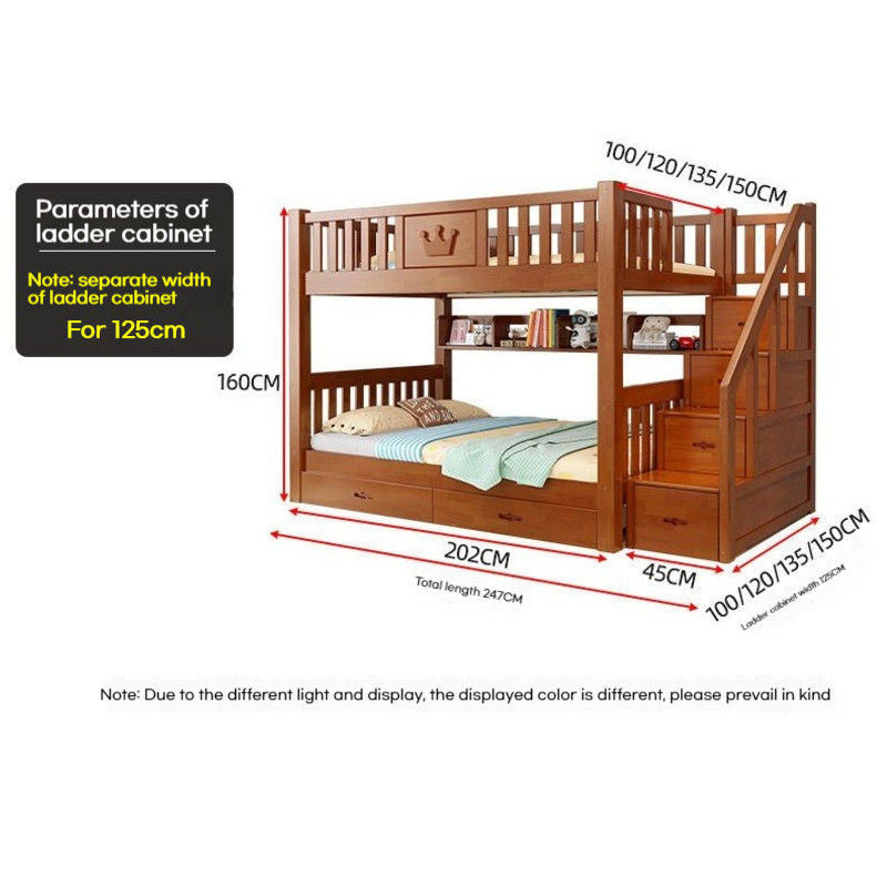 Oak upper lower bunk high and low dormitory bed, small solid wood bed for children, students, adults.