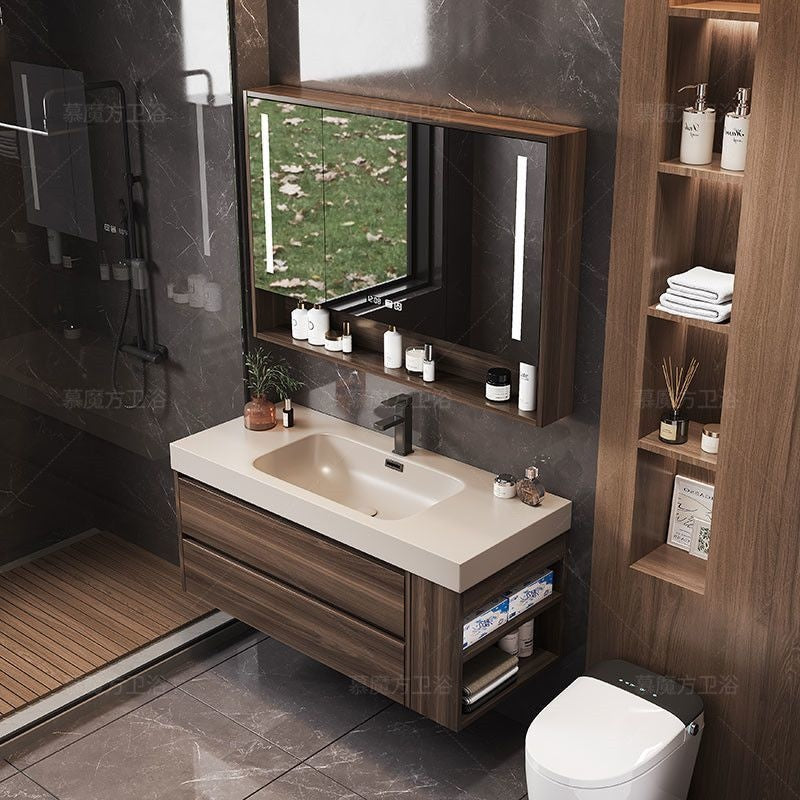 QW- Solid Wood Storage Smart Mirror Cabinet in the Bathroom, Bathroom Sink Set