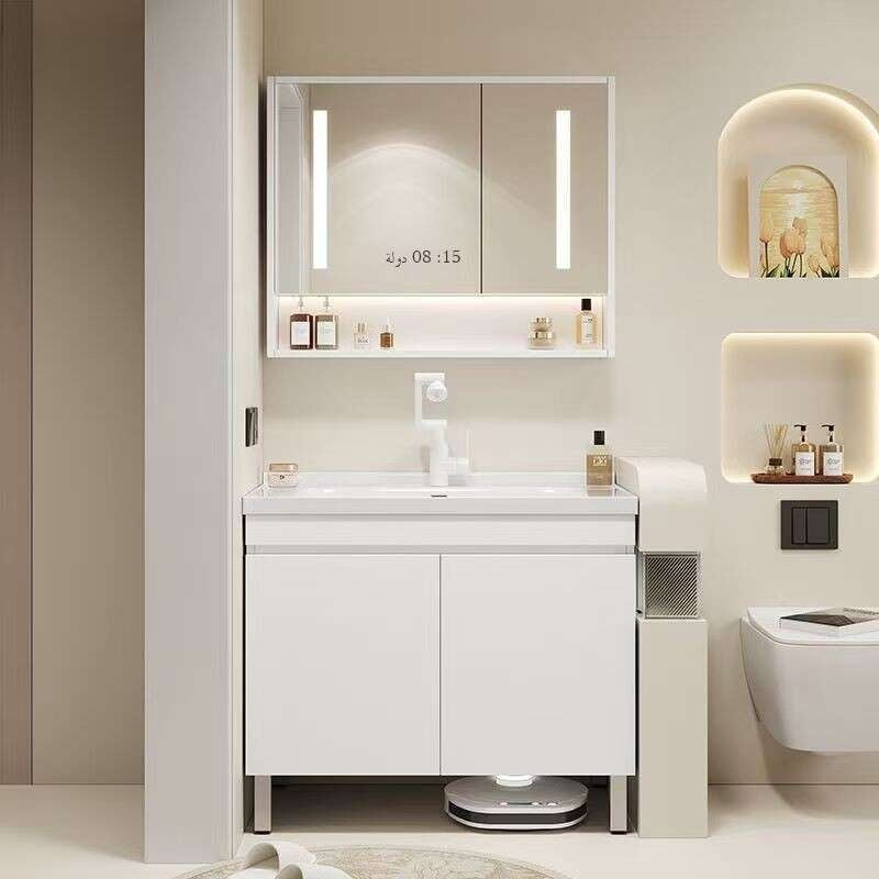 Set Singki Kabinet Cermin Pintar Penyimpanan Kayu Asli QW- di Bilik Mandi 