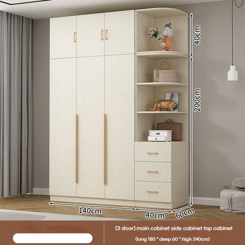 Solid Wood Thick Back Plate Bedroom Cream Windproof High Capacity Home Wardrobe