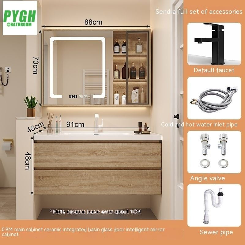 QW- Bathroom storage cabinet with sink set and smart mirror