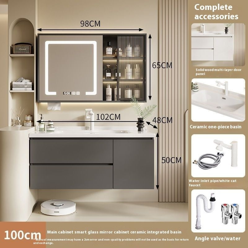 QW- Solid Wood Storage Smart Mirror Cabinet Bathroom Sink Set