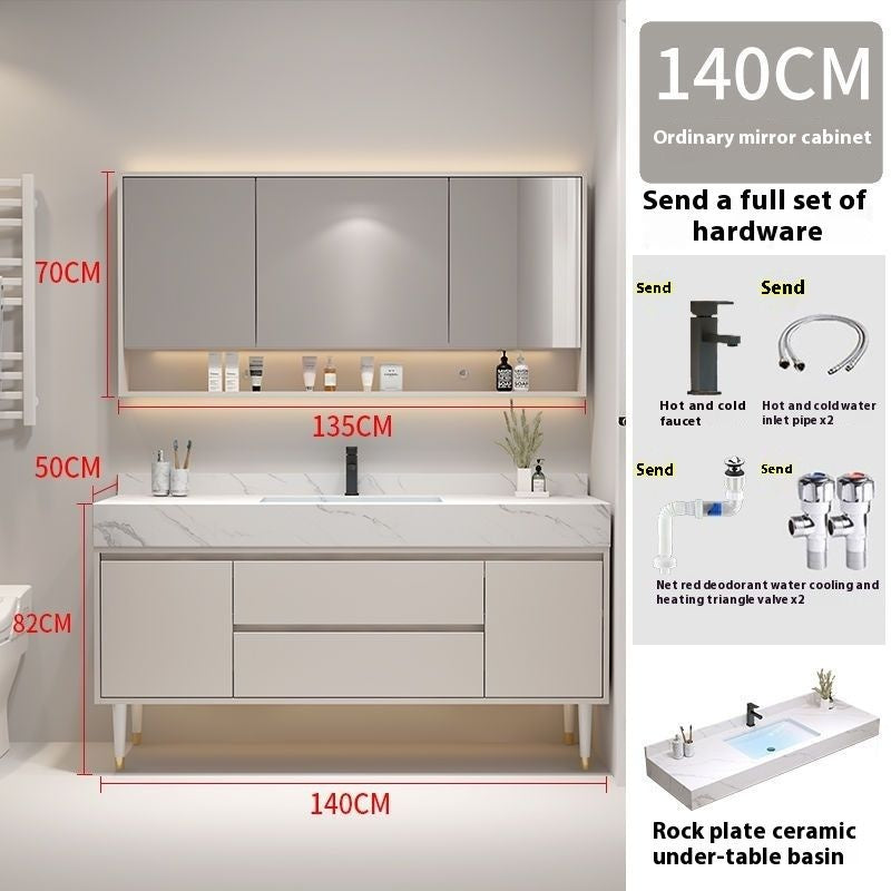 Set Singki Bilik Mandi Kabinet Cermin Pintar Penyimpanan Kayu Padu Tersuai QW 