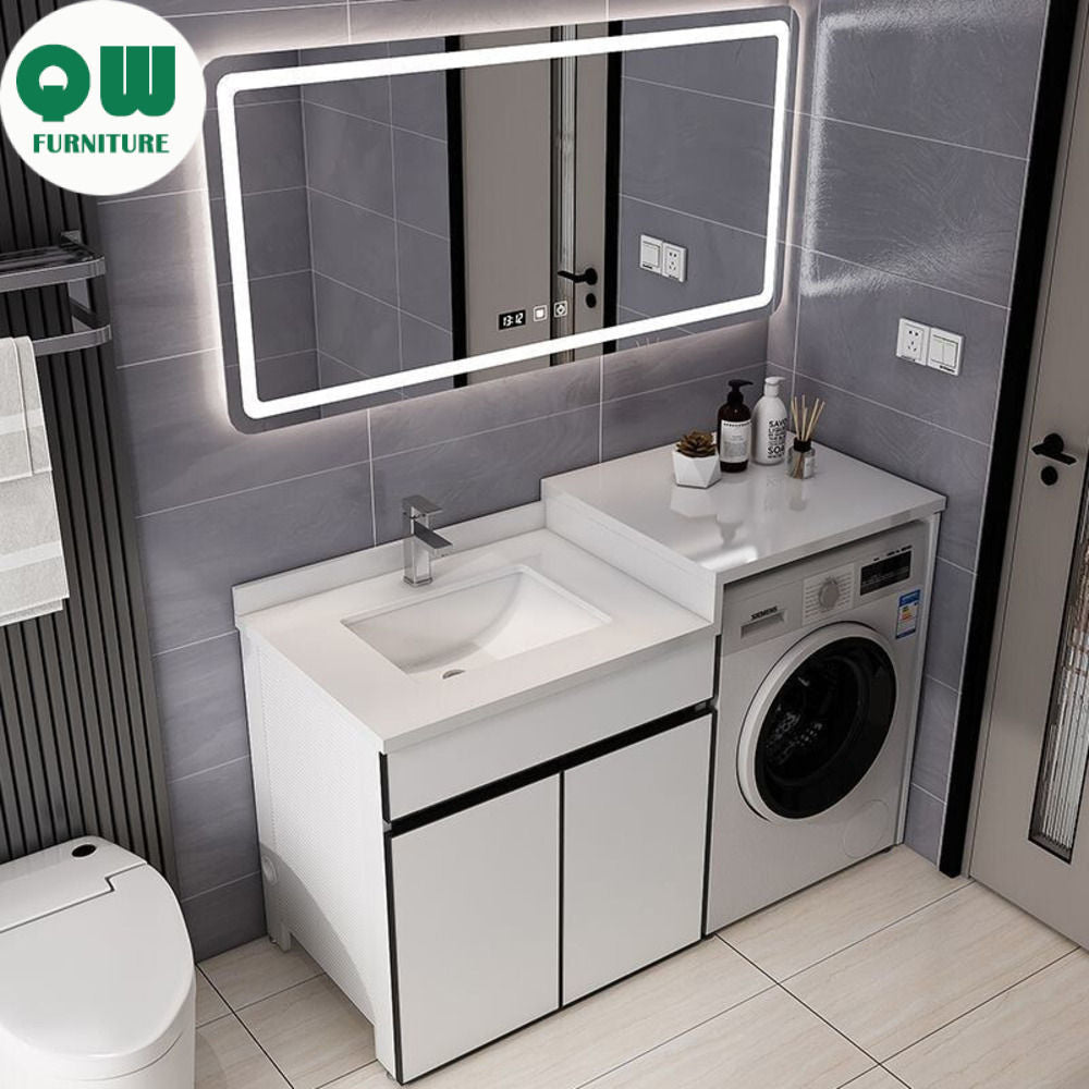 QW- Aluminum Bathroom Cabinet Set with Sink and Countertop Washing Machine