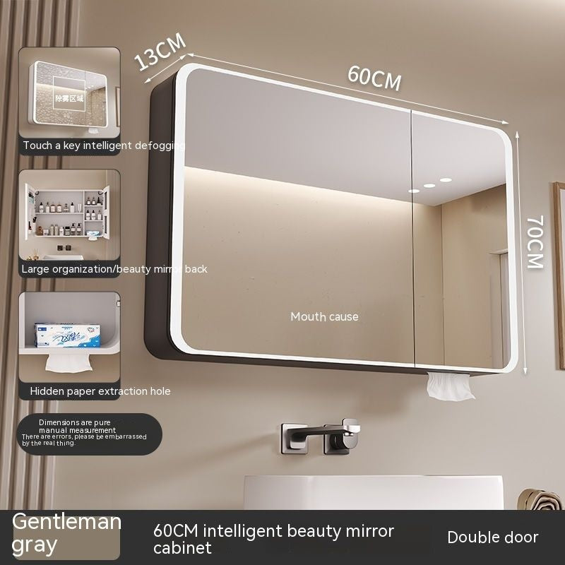 QW- Smart Mirror Cabinet Bathroom Aluminum Metal Can Display Time and Clear Fog