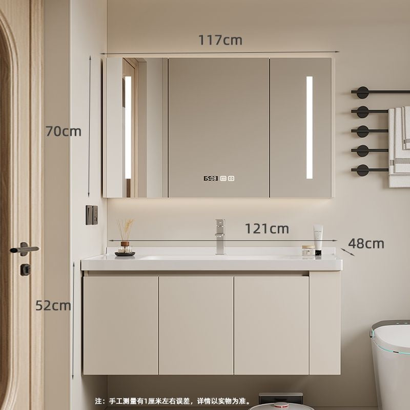QW- Set kabinet kayu asli dengan cermin pintar dan sinki bilik mandi. 