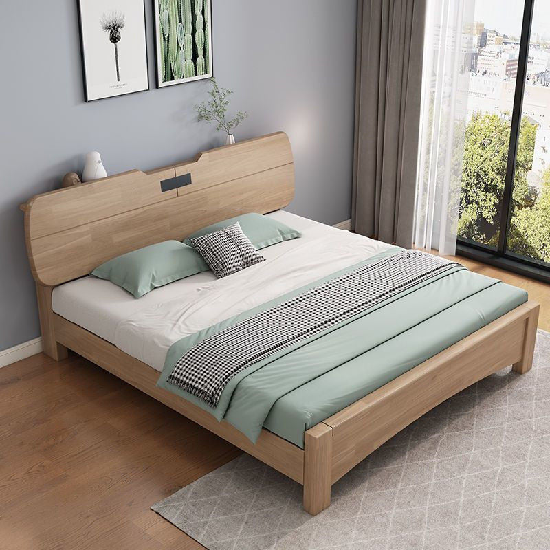 Bilik Tidur Utama Nordik Moden Ringkas 1.8 Saiz Queen Katil Single Lock 1.5 Oak Kayu Padu