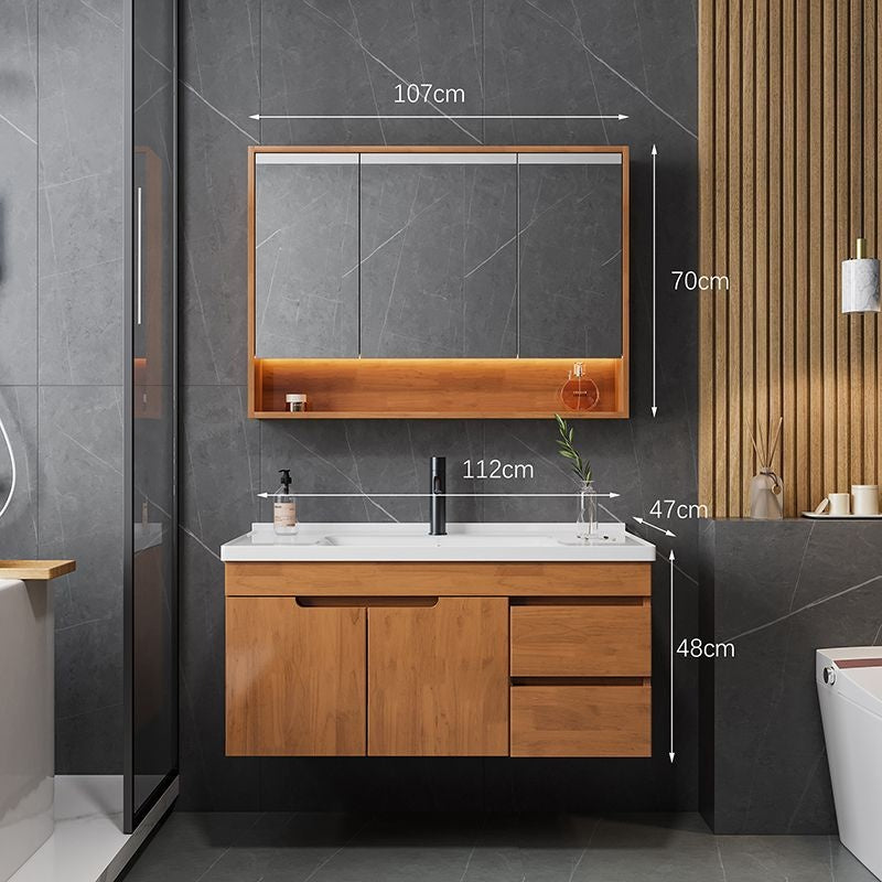 QW- Solid Wood Storage Smart Glass Cabinet Bathroom Sink