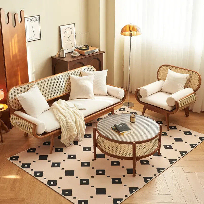 French Solid Wood Knitted Sofa Lazy Living Room Rattan Creative Small Indoor Leisure Chair