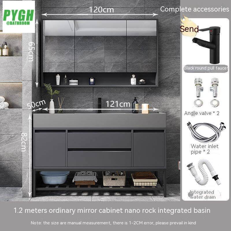 QW- Floor-mounted Basin Smart Mirror Real Wood Storage Cabinet in Bathroom