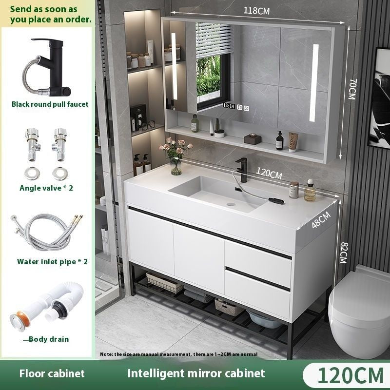 Set Singki Kabinet Cermin Pintar Penyimpanan Kayu Asli QW- di Bilik Mandi 