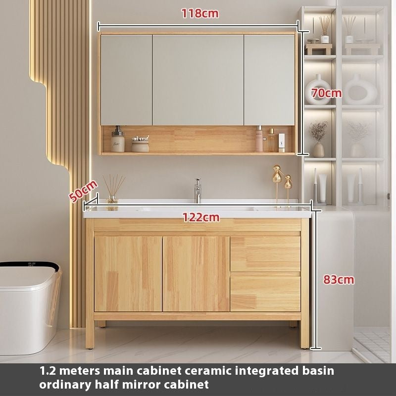 Set Singki Cermin Pintar Kabinet Penyimpanan Kayu Oak QW- di Bilik Mandi 