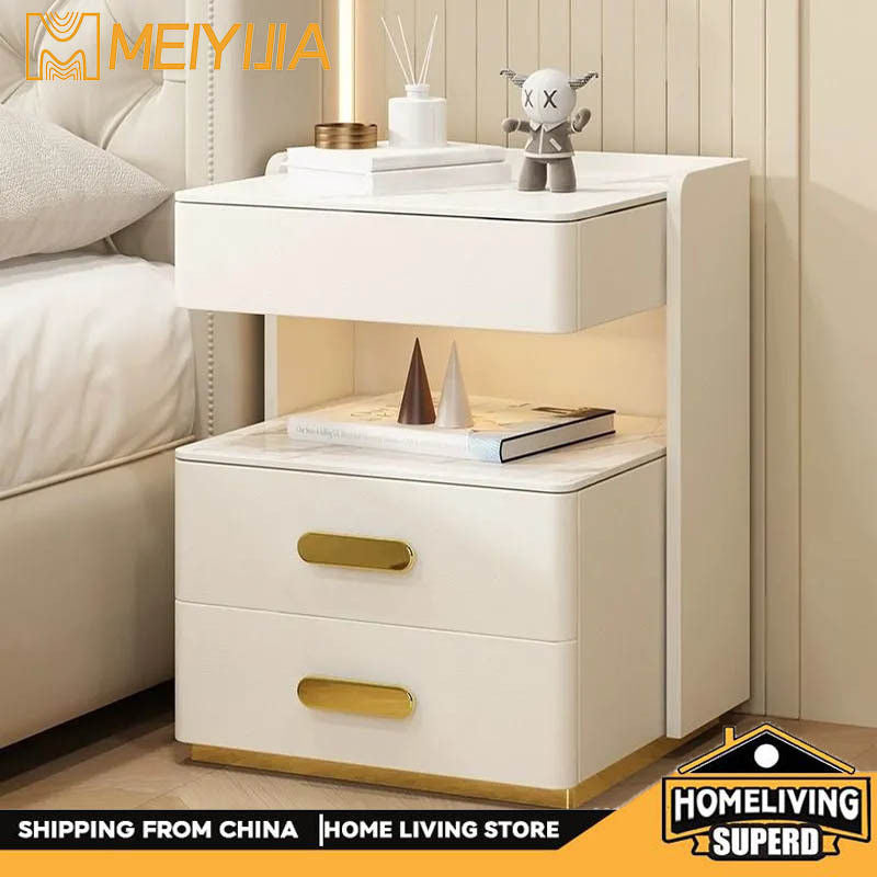 Meja Pelbagai Fungsi Kayu Padu Pintar Lampu Induksi Tanpa Wayar Kabinet Pengecas Bilik Tidur Moden yang Elegan Meja Sisi
