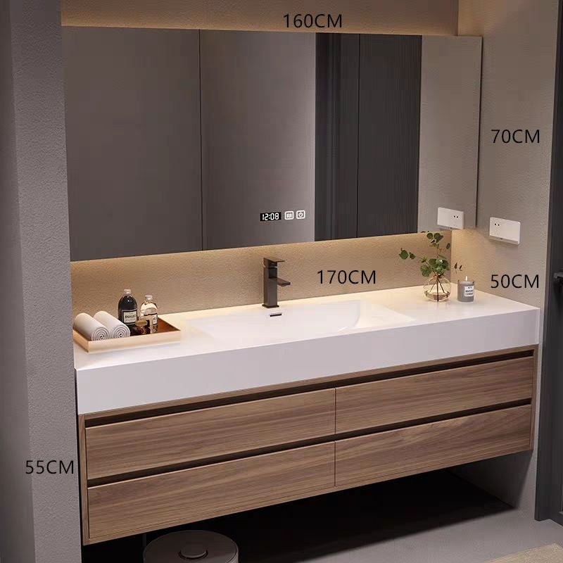 QW- Set kabinet kayu asli buatan khas dengan cermin pintar dan sinki bilik mandi. 