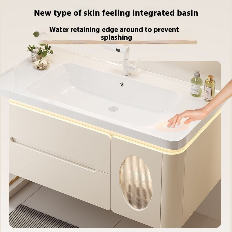 QW- Oak Wood Storage Smart Mirror Bathroom Cabinet Basin Set