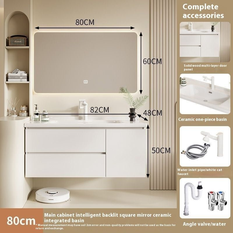 QW- Solid Wood Storage Smart Mirror Cabinet Bathroom Sink Set