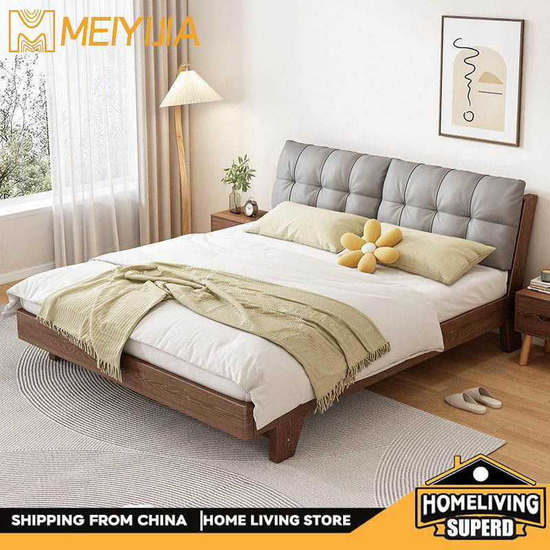 Nordic Solid Wood Full Single 1m x2m Cream Wind Big Bedroom Modern Soft Pack Small Double Bed