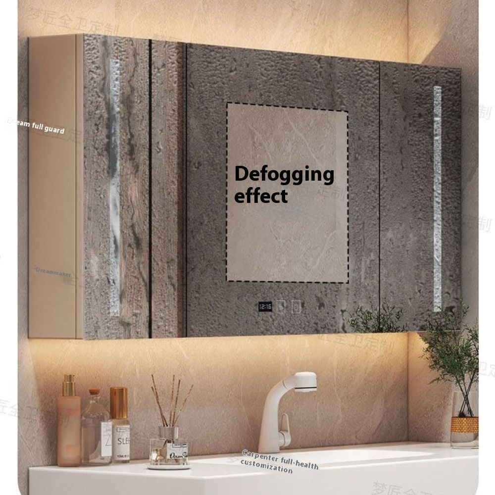 QW- Custom-made Cream Color Luxury Storage Smart Mirror Cabinet Bathroom Basin