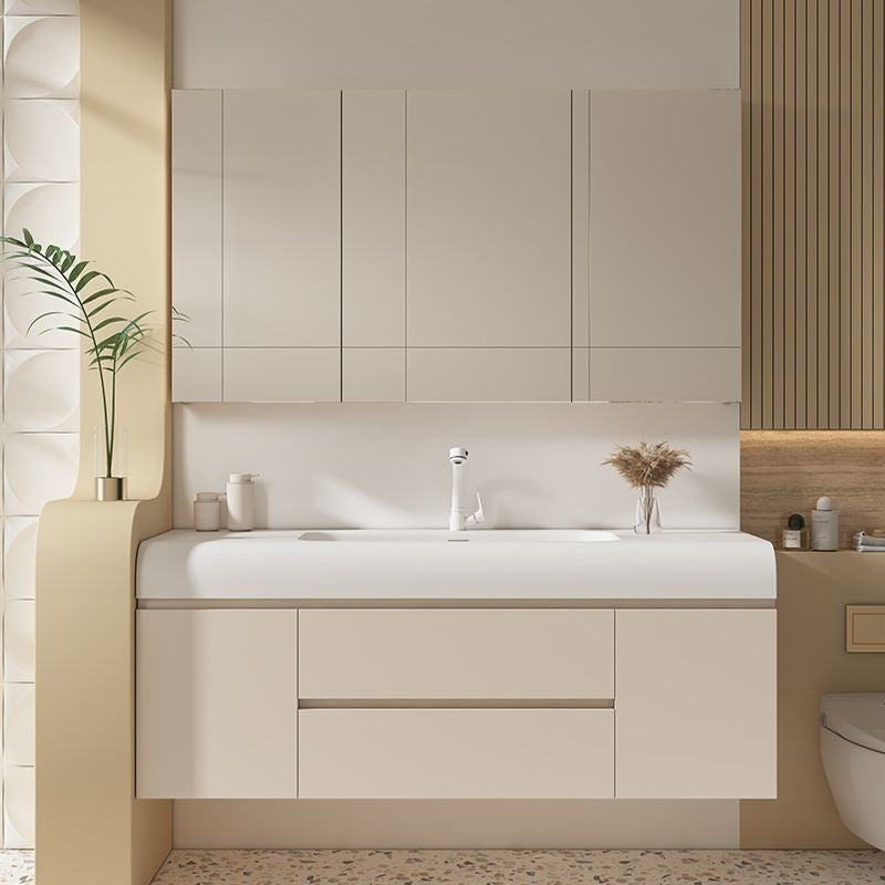 QW- Cream Color Storage Smart Glass Cabinet Bathroom Stone Basin
