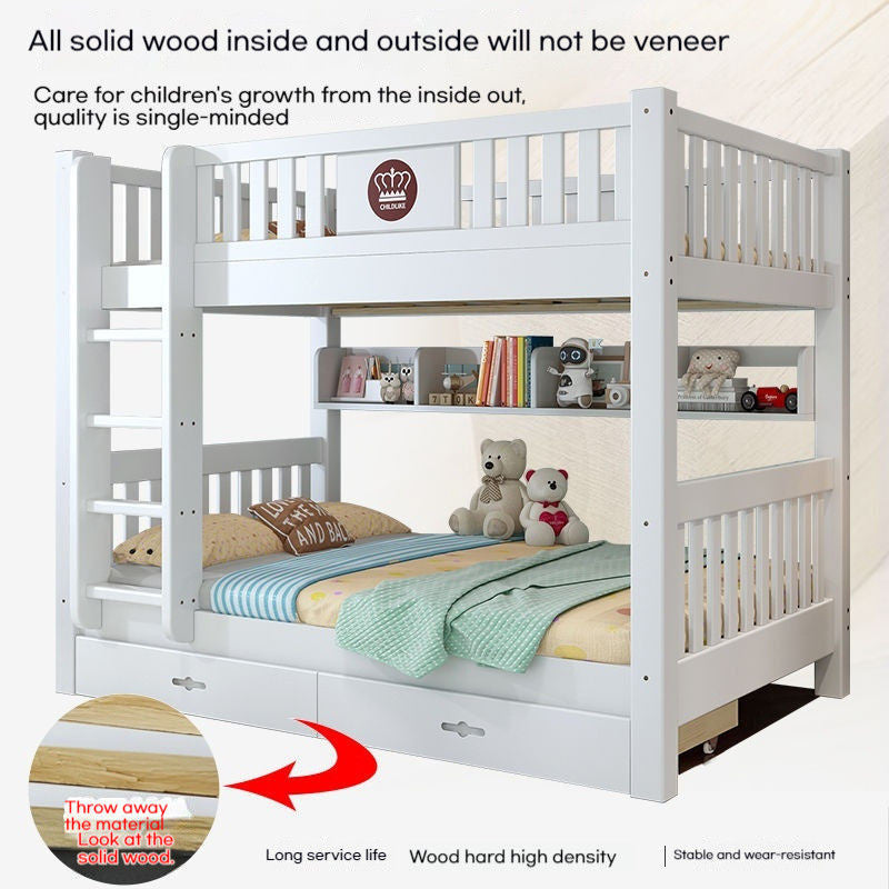 European template solid wood high low small bed, children's upper and lower beds, white oak house bunk bed