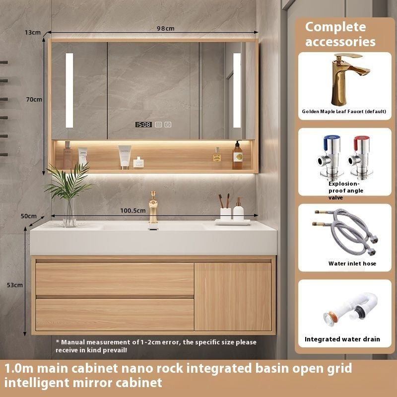 Set Singki Kabinet Penyimpanan Bilik Mandi Cermin Kayu Padu Pintar QW- 