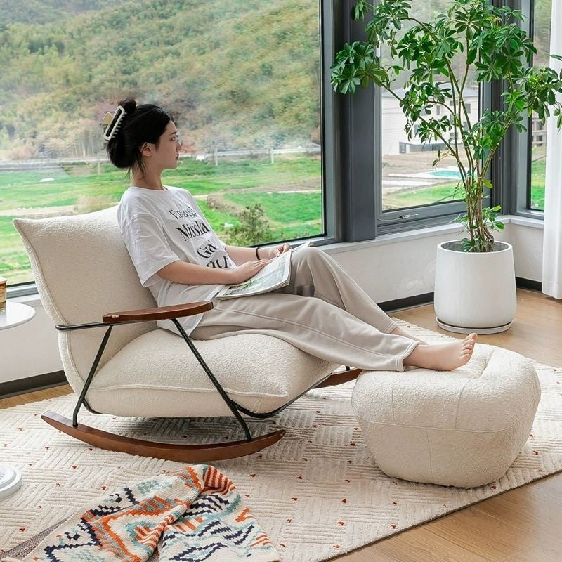 Kerusi Sofa Tunggal Reka Bentuk Ringkas Mewah Ringan Kerusi Goyang Hemp Kapas Ruang Tamu Rumah Kecil Balkoni Kain Bunga