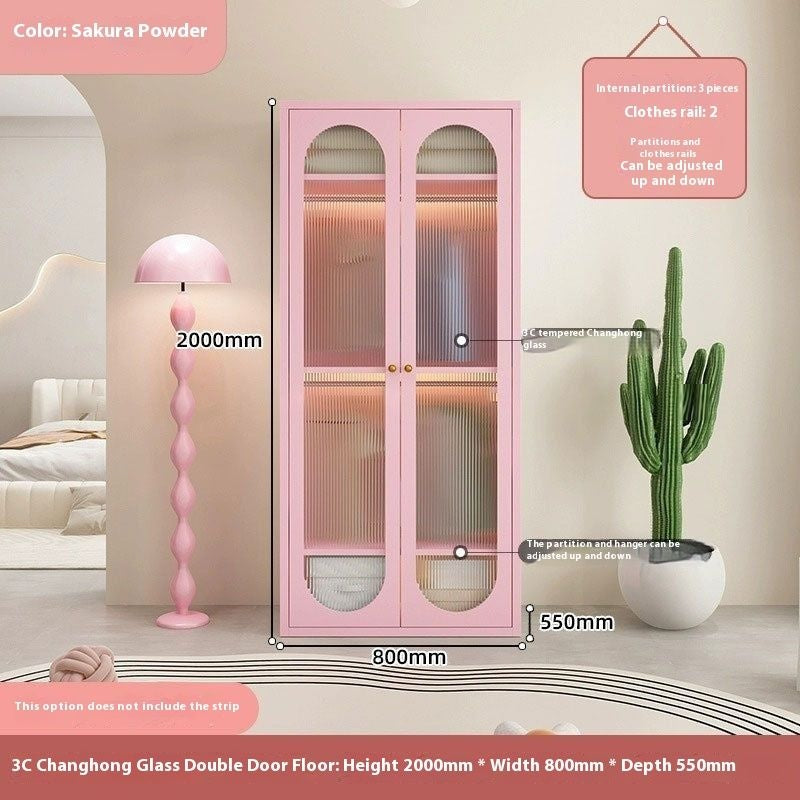 Cream Windbreaker Bedroom Home Iron Wardrobe Three-Door Storage Cabinet Easy Combination