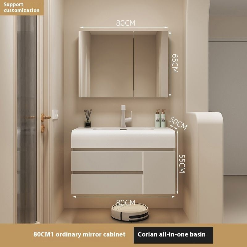 QW- Cream Color Storage Smart Glass Cabinet Bathroom Stone Basin