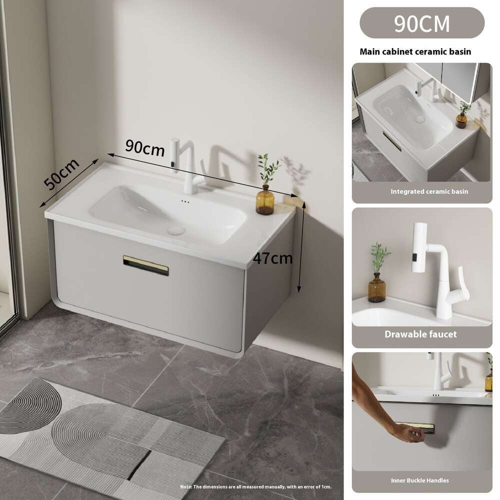 QW- Aluminum Thickened Stainless Steel Basin Smart Glass Bathroom Storage Cabinet
