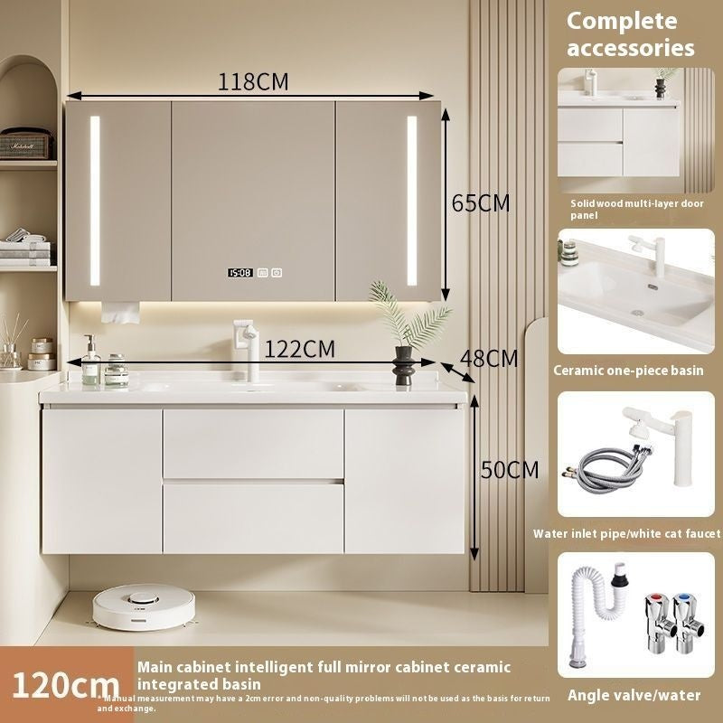QW- Solid Wood Storage Smart Mirror Cabinet Bathroom Sink Set