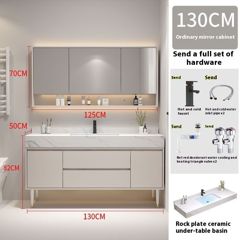 Set Singki Bilik Mandi Kabinet Cermin Pintar Penyimpanan Kayu Padu Tersuai QW 
