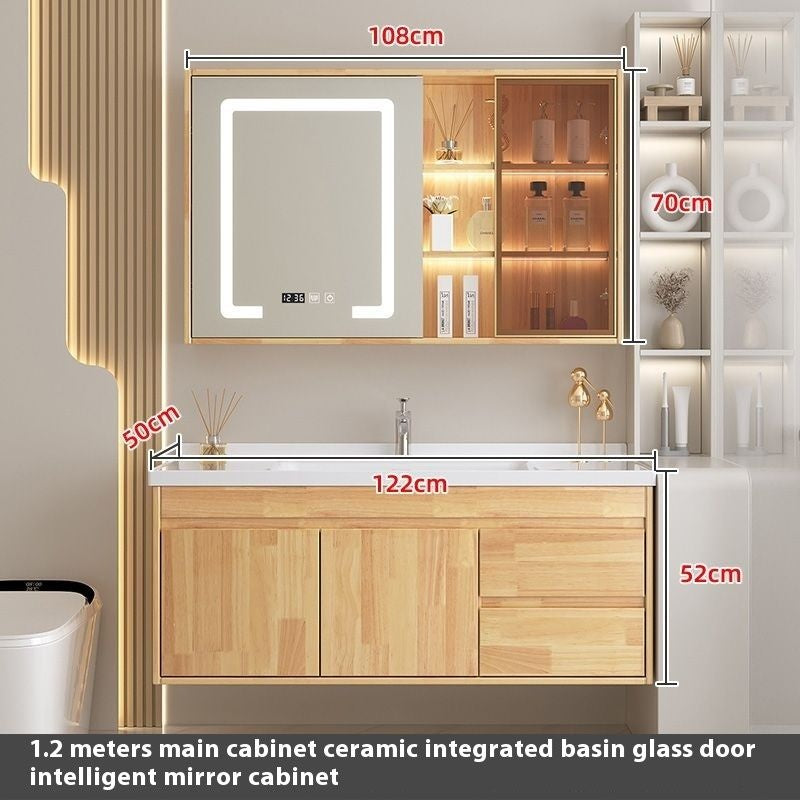 QW- Oak Wood Storage Cabinet Smart Mirror Sink Set in the Bathroom