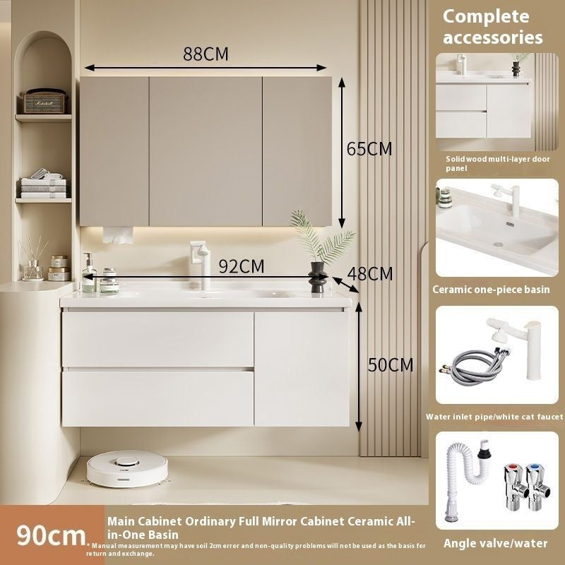 QW- Solid Wood Storage Smart Mirror Cabinet Bathroom Sink Set