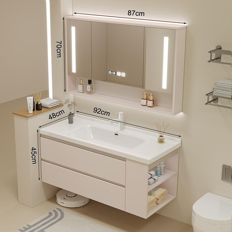 Set Singki Bilik Mandi Kabinet Cermin Pintar Penyimpanan Kayu Padu QW- 